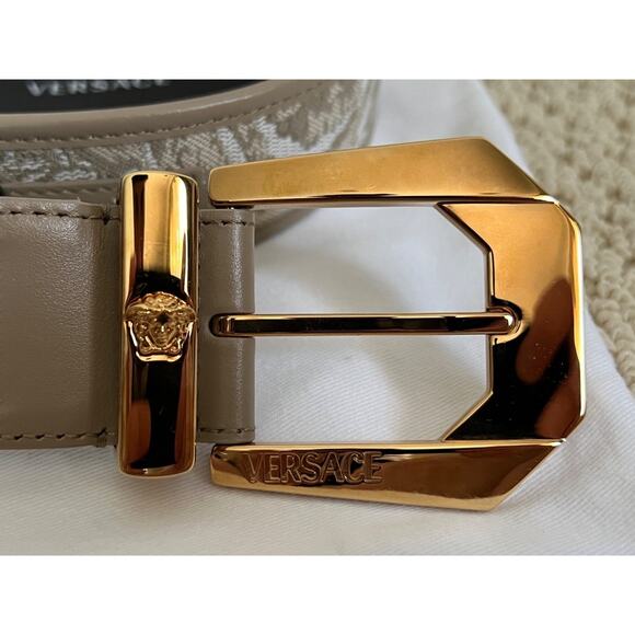 138. Versace Medusa Heritage Barocco Jacquard Logo Buckle Leather Belt main image 12